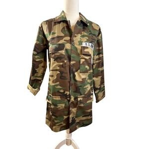 Womens US Army Camo Button Up Jacket‎ Costume Collared Military Small NWT